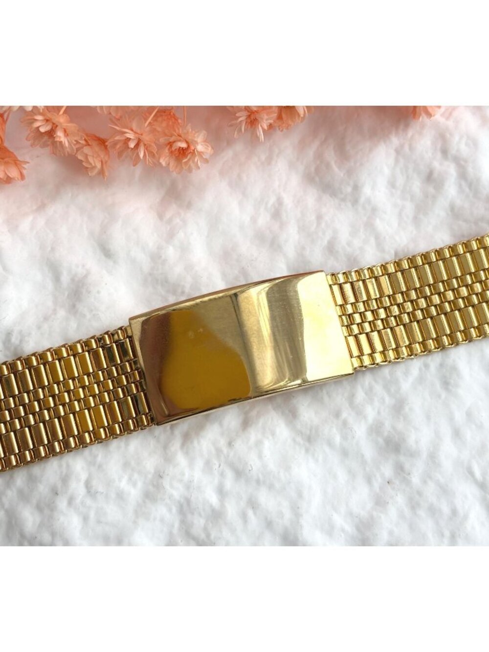 Mesh Chain Blank Panel Gold Toned Unisex Chunky Vintage 80's Style Bracelet